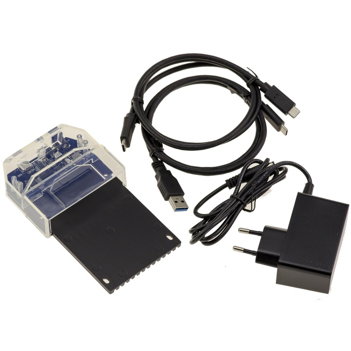 Docking Station KALEA-INFORMATIQUE pentru HDD SAS 2.5, USB 3.0, alimentare 12V 2A, suport 18TB, dimensiuni 8,19x7,72x2,83cm