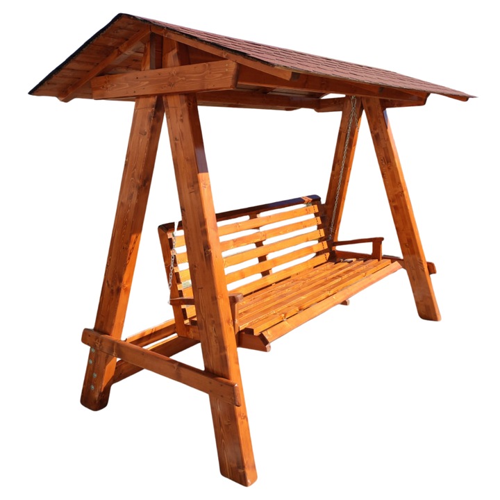 Balansoar lemn 4 persoane, MOGAMOB, rezistent la exterior, culoare Tek, 185cm