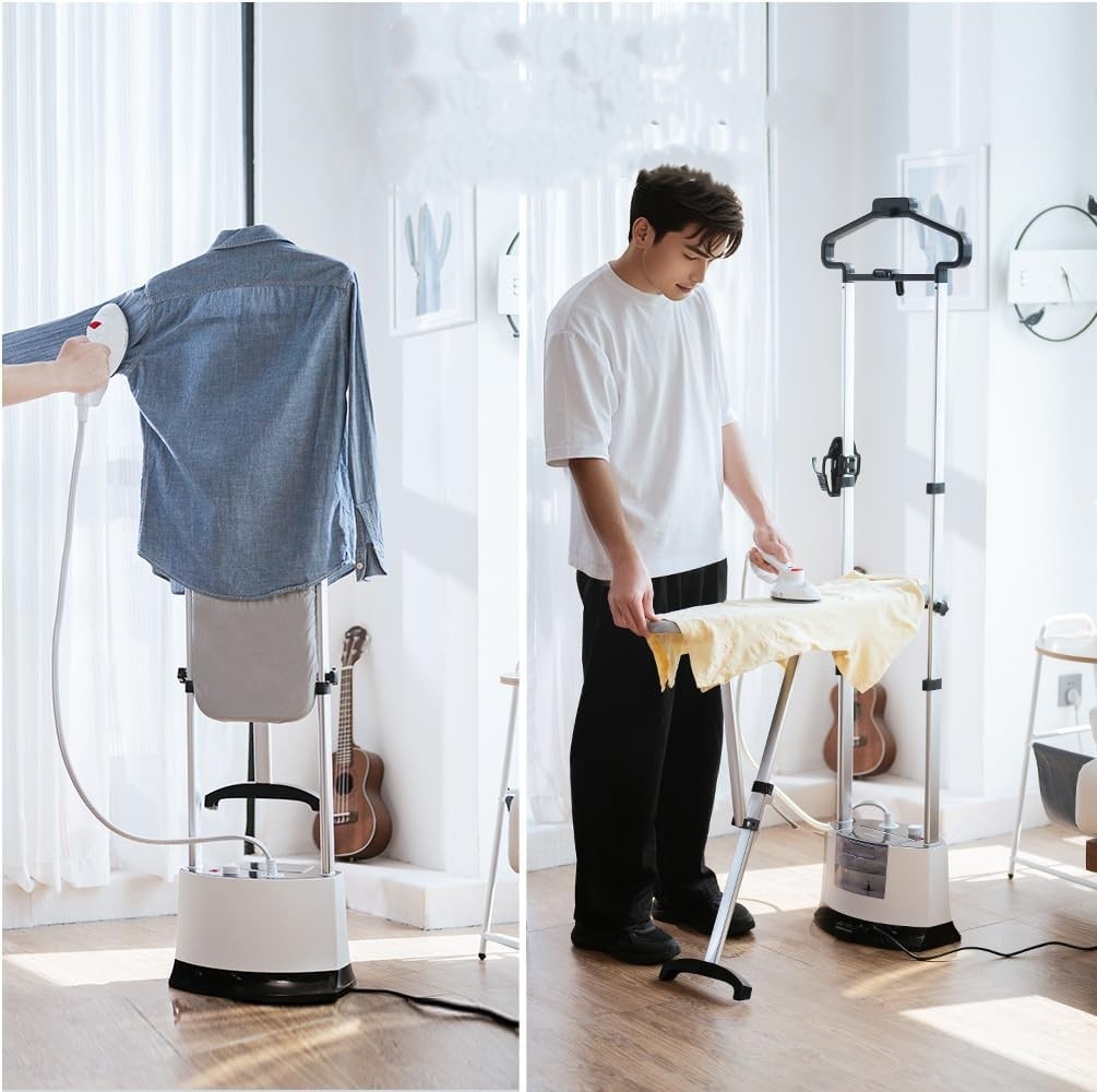Venkillian Statie Profesionala de Abur Verticala 1400W, 6 Bar, 12 Niveluri Abur, Placa Ceramica, Calcare Verticala si Orizontala pentru Haine si Perdele