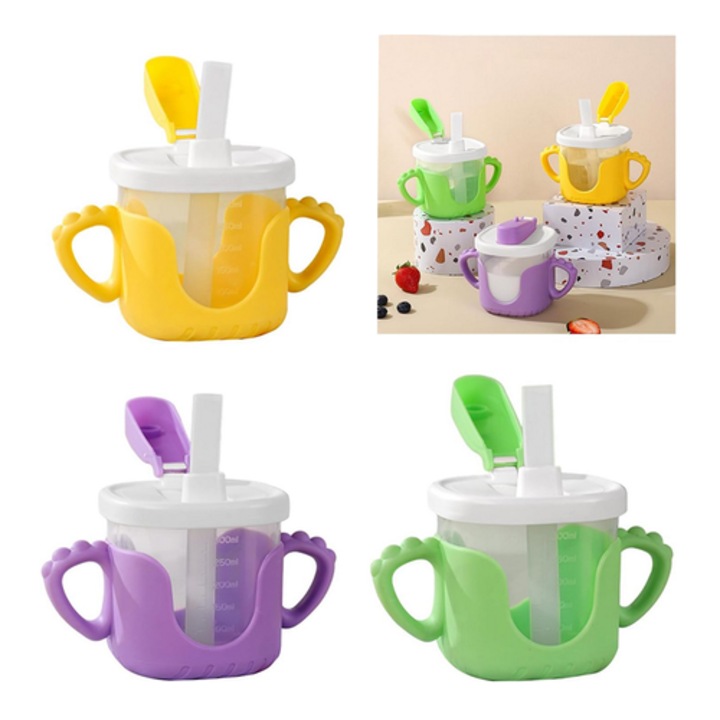 Неразливаща се бебешка чаша със силиконови дръжки, 300 мл, многоцветна, 10x15 см