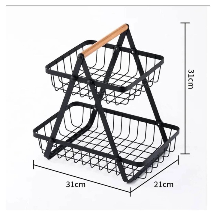Cos metalic DuoLift, organizator fructe si legume pe 2 niveluri, detasabil