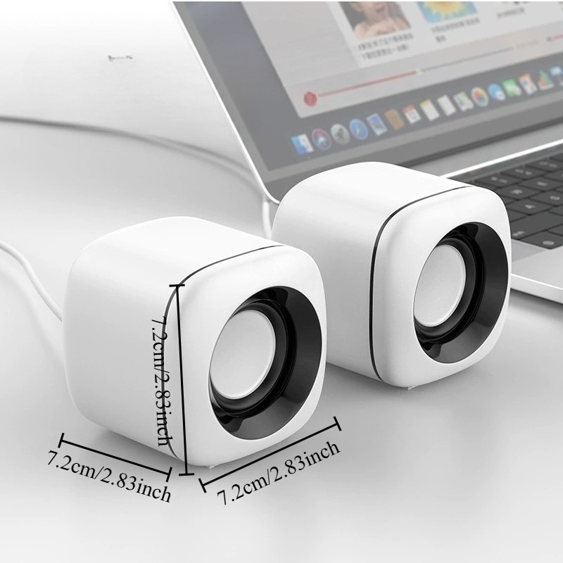 Boxe desktop, set 2 bucati, alb, 7.2x7.2x7.2cm, cablu auxiliar 3.5mm