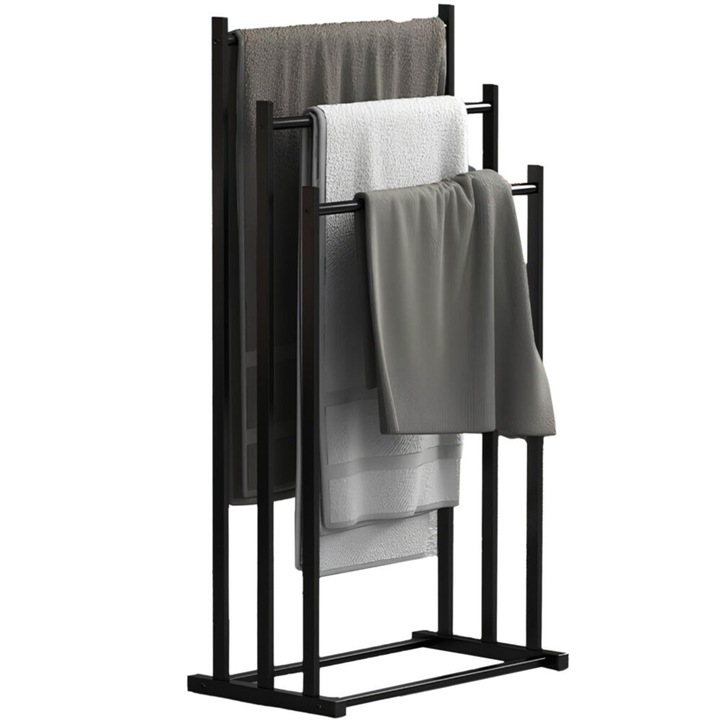 Suport pentru prosoape VarioShop, stil loft, metal, negru mat