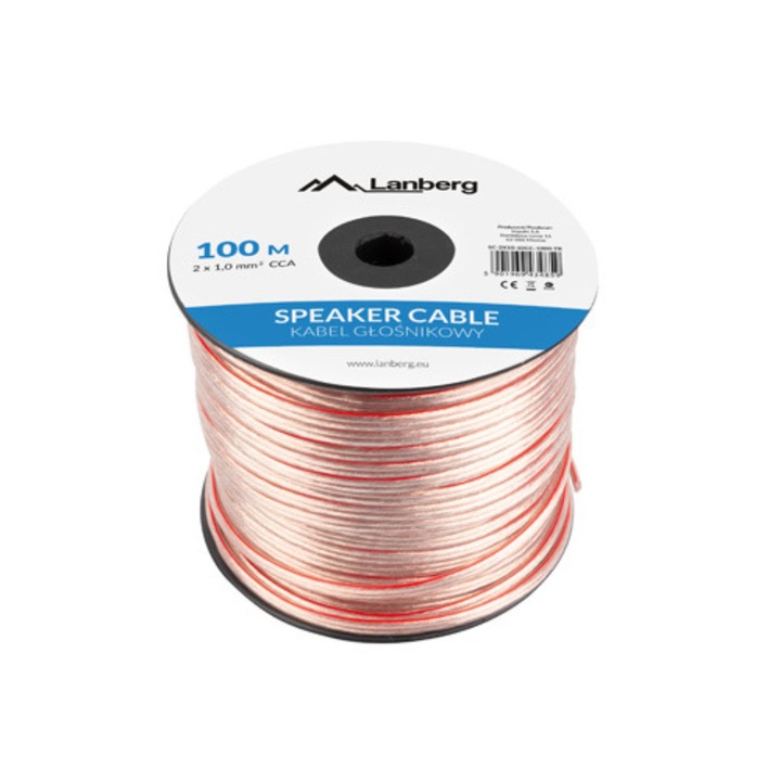Cablu audio Lanberg 2x1.0mm2, 100m, transparent, cupru CCA