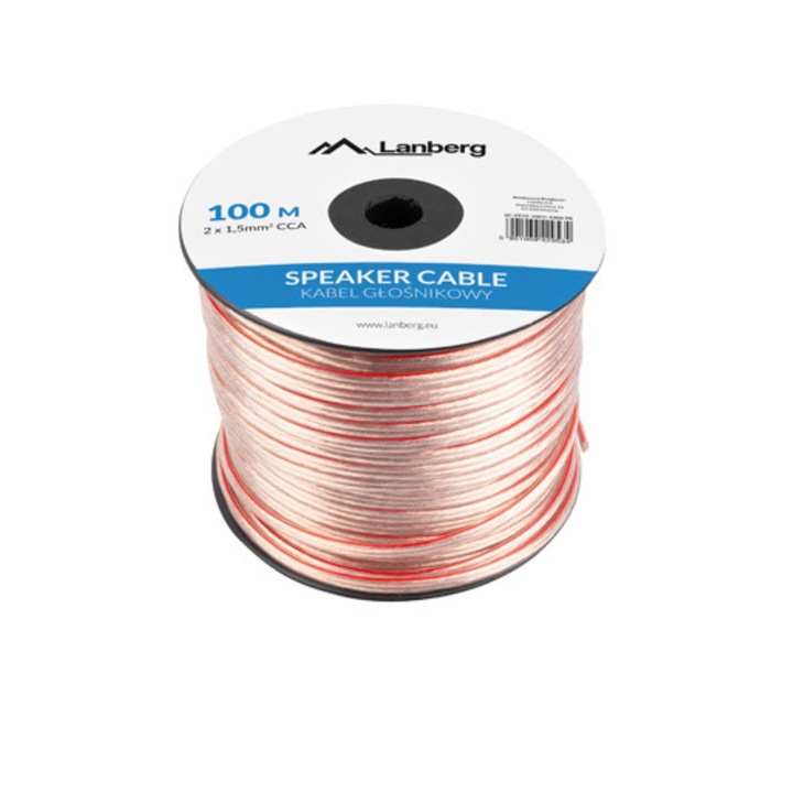 Cablu audio Lanberg 2x1.5mm2, 100m, transparent, pentru instalatii fixe