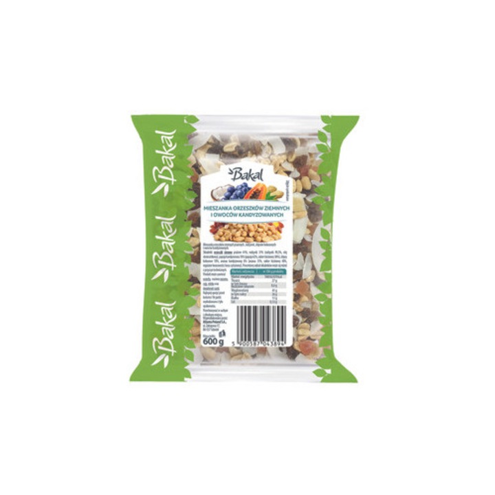 Amestec de nuci si fructe confiate BAKAL, 600g, cu arahide prajite, stafide, papaya si ananas