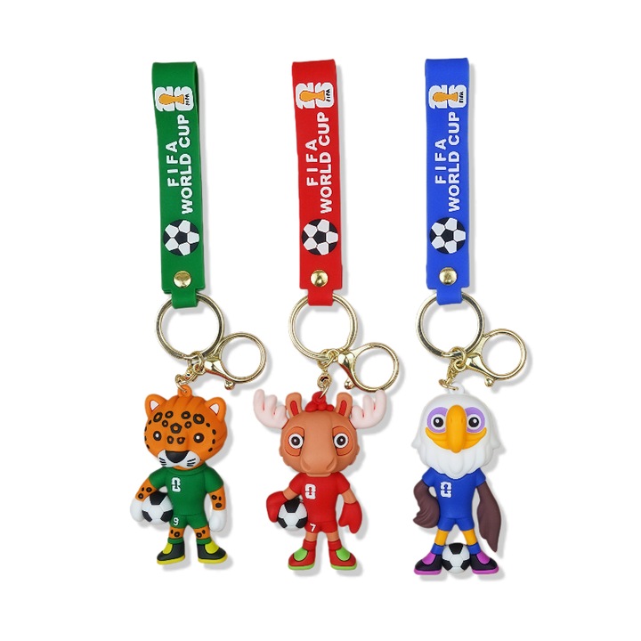 Set brelocuri mascota CM 2026 – 3 piese: Maple (Canada), Zayu (Mexic), Clutch (SUA), Suvenir Oficial