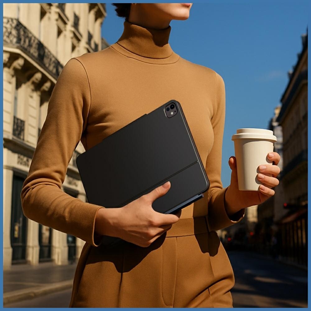 Husa cu tastatura Typecase Edge compatibila cu iPad Air 13 inch 2024 / 2025, Negru