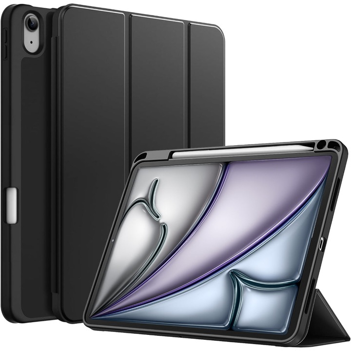 Husa Inteligenta compatibila cu Apple iPad Air 13 2024/Pro 2022/2021/2020/2018 12.9", MagneticX, CASEY STUDIOS™, Unghiuri Ajustabile, Carcasa Flexibila, Suport Stylus Pen, Negru