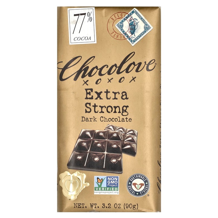 Ciocolata amara Chocolove, 77% cacao, 90 g, non-GMO, etica