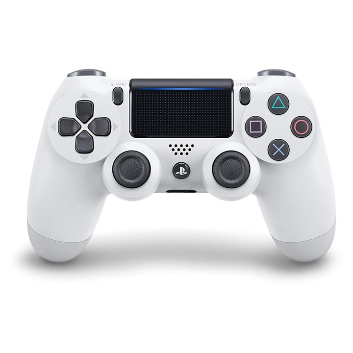 Controler de joc wireless cu functie de vibratie dubla, controler PS4 Bluetooth cu vibratii si indicator luminos, compatibil cu controlerele PS4/Slim/Pro, consola PS4 (alb glaciar)