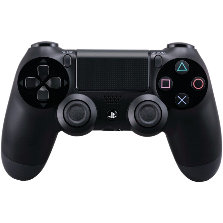 Controler wireless pentru jocuri e-sports (negru lucios), cu vibratie dubla, vibratii si lumini indicatoare, compatibil cu controlerele PS4/Slim/Pro, controler PS4 Bluetooth cu vibratii si lumini indicatoare