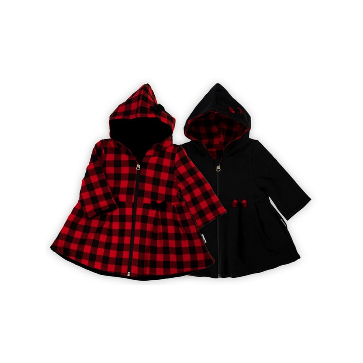 Jachetă de trening pentru fete Nicol, neagră, bumbac, față-verso, model în carouri, 68 cm