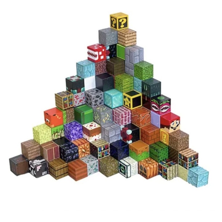Set de constructie magnetic si figurine, tip Minecraft, cuburi, multicolor, 80 buc