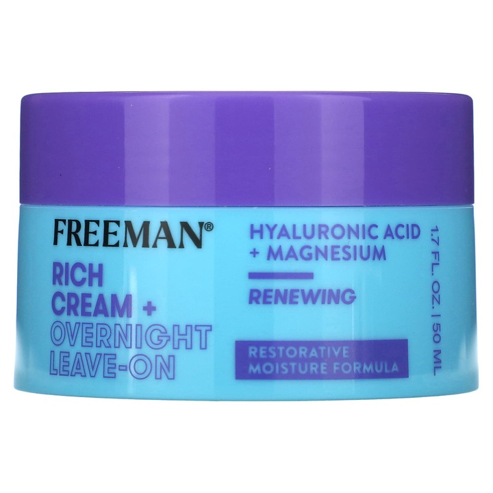Crema hidratanta Freeman Beauty, Rich Cream + Overnight Leave-On, 50 ml, hialuronat de sodiu, magneziu, pentru femei