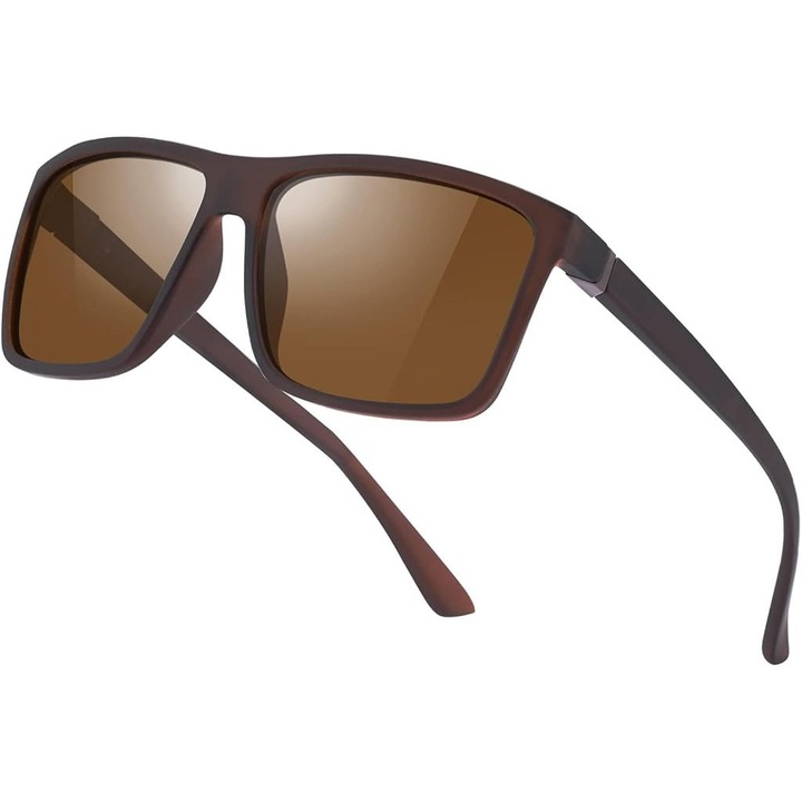 Ochelari de soare polarizati unisex suoso, lentila maro stil retro, rama neagra ultralight, protectie UV400 pentru condus si activitati outdoor