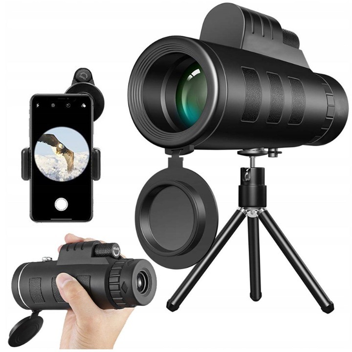 Luneta monokulara 50x60 cu stativ si suport pentru telefon, 15,5cm, multicolor