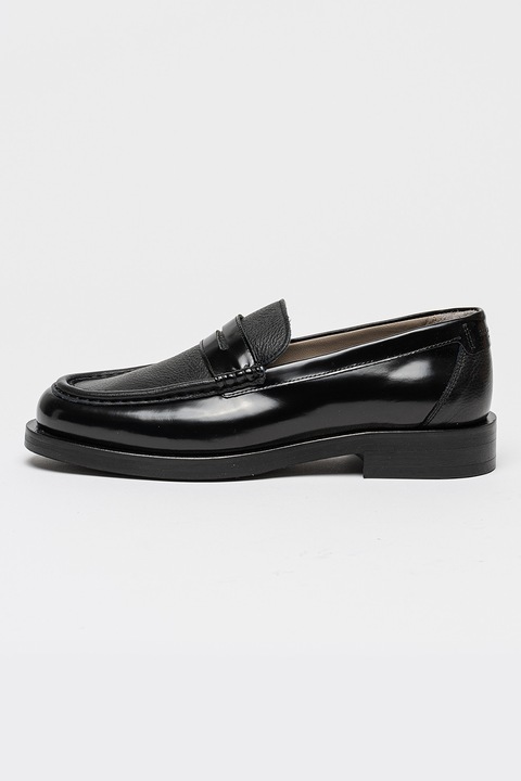 AllSaints, Pantofi loafer din piele cu varf rotund, Negru