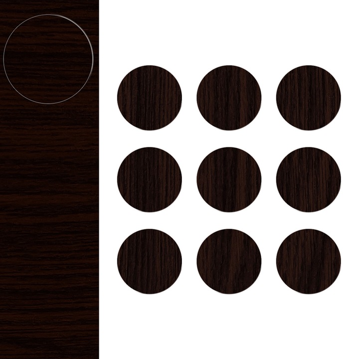 Capace de mascare autoadezive pentru mobilier, Ø 20 mm, 9 bucati, DecoMeister®, Model Wenge, ZM159-0020