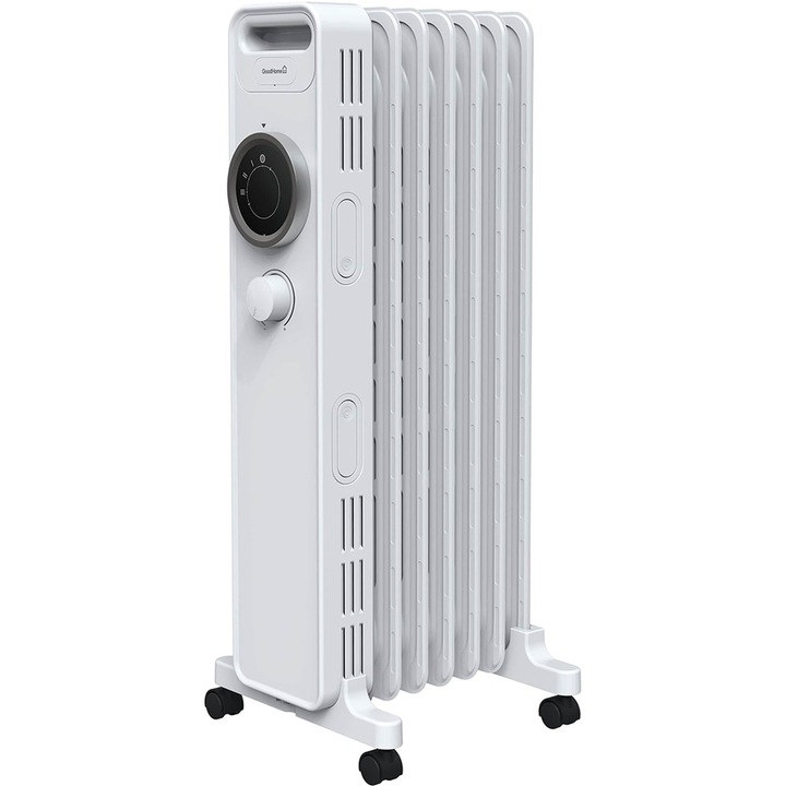 Radiator electric GoodHome, 1500W, alb, 7 elemente, 3 trepte de caldura, 27x24x64cm