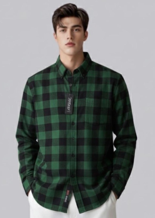 Camasa barbati neagra cu carouri verzi, Verde