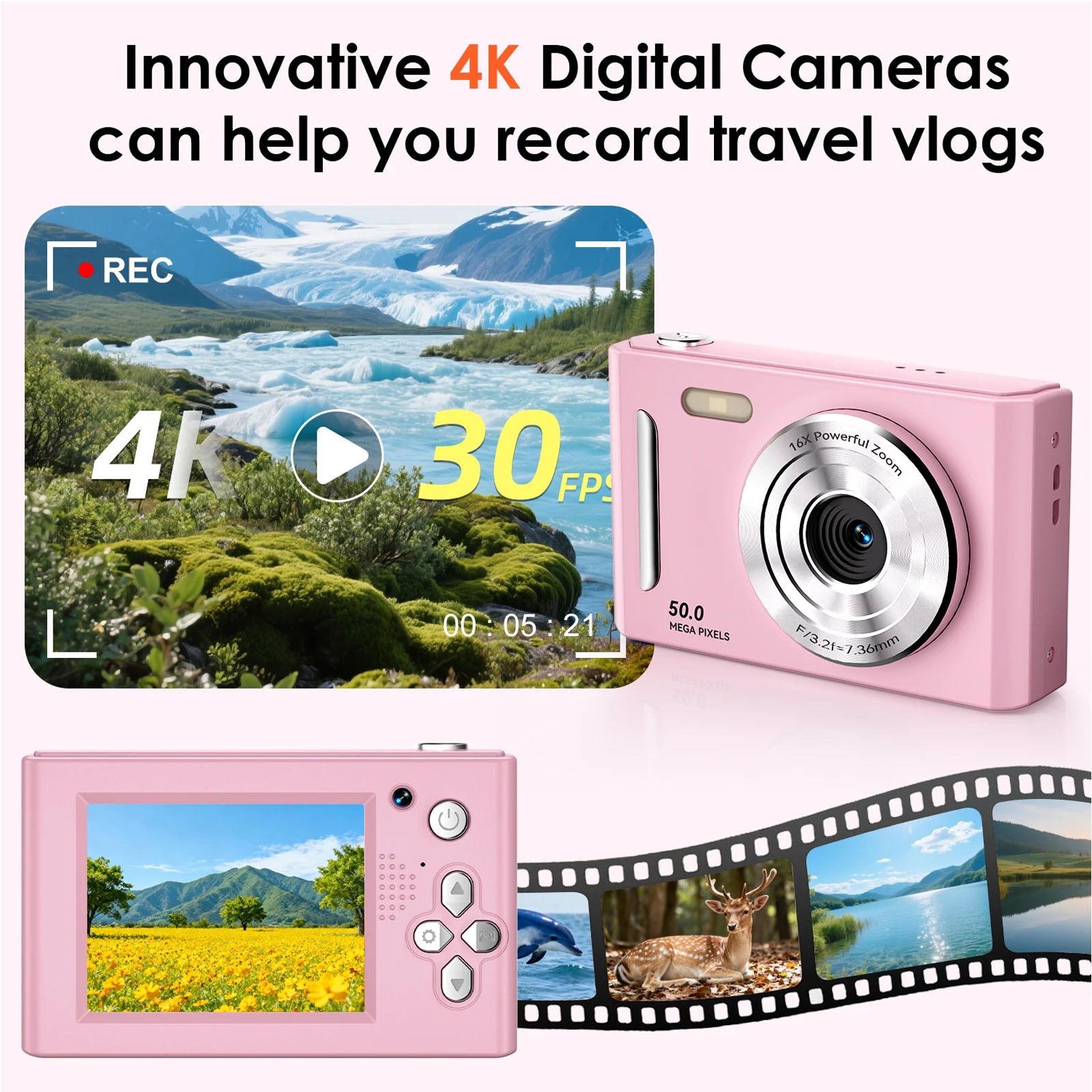 Camera digitala, AFKSMILE, Aparat foto digital compact cu card de ...