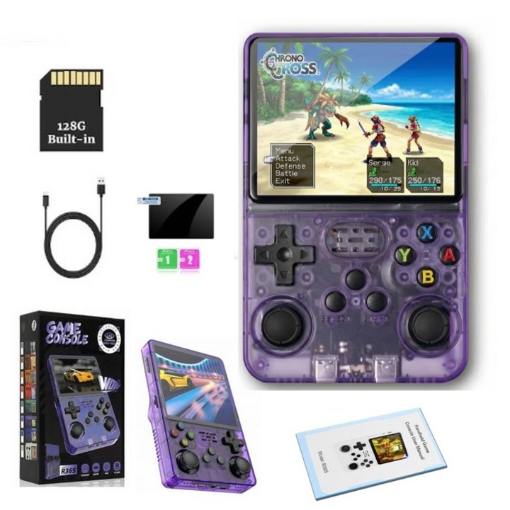 Consolă de jocuri portabilă SkyTechs R36S, 128 GB, ecran IPS 3.5 inch, Wi-Fi, violet