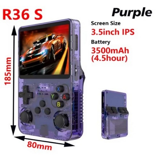 Consolă de jocuri portabilă SkyTechs R36S, 128 GB, ecran IPS 3.5 inch, Wi-Fi, violet