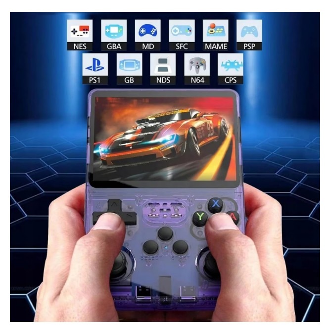 Consolă de jocuri portabilă SkyTechs R36S, 128 GB, ecran IPS 3.5 inch, Wi-Fi, violet