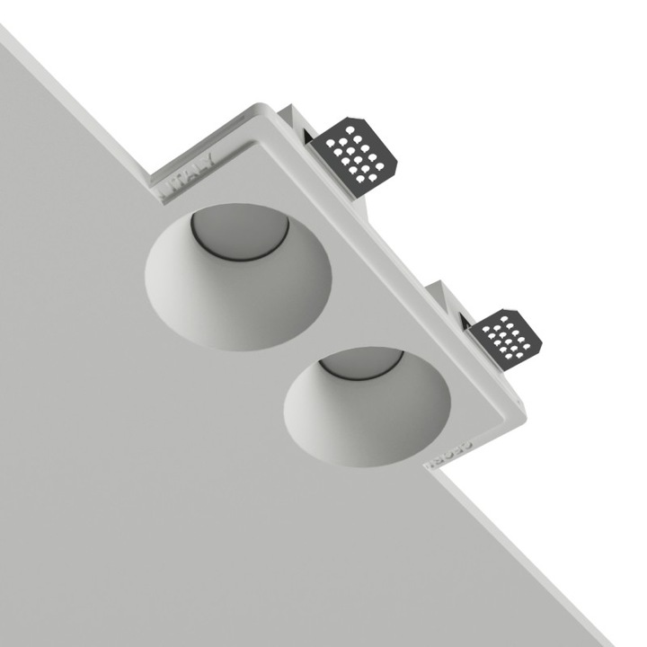 Spot Incastrat, Retro Electrica®, CENTRO FARETTI ORIGINAL, Spot Gips Ceramic Dublu, 2x Dulie GU10, Montaj Incastrat Tavan, Inele Fixare Incluse, Corp Iluminat Vopsibil Design Minimalist, Spot Gips Incastrat, Alb