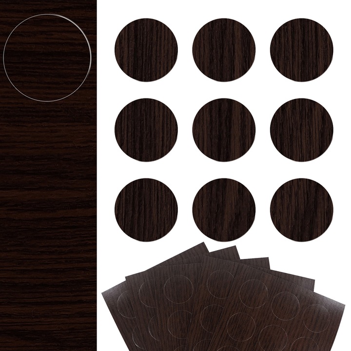 Autocolante de mascare pentru suruburi, Ø 20 mm, 45 de bucati, DecoMeister®, Model Wenge, ZM159-0020X5