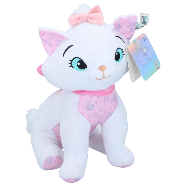 Jucarie de plus cu sunet, Disney, Model Pisica Marie, 30 cm, Alb/Roz