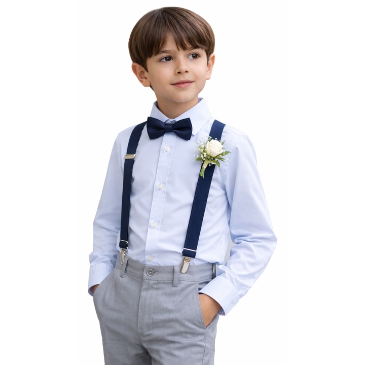 Camasa alba Sarabanda pentru baieti din bumbac elastic, Albastru deschis