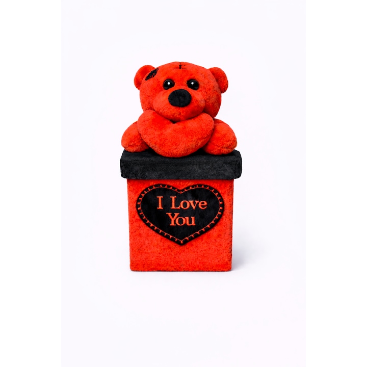 Ursulet de Plus cu Inimioara si Cutiuta Cadou I Love You, Cutie Depozitare Bijuterii si Mici Obiecte, Model Valentine, 15cm