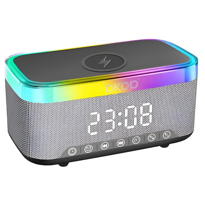 Boxă Portabilă Kludoo KP-559, Bluetooth, Ceas, RGB LED, 10W, 300g