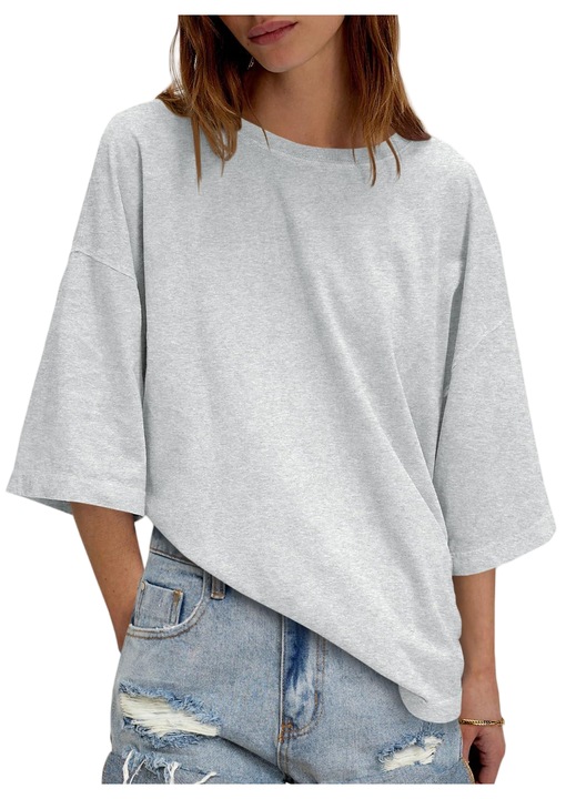 Tricou dama, Imily Bela, oversize, maneca jumatatoare（10228）, Gri deschis