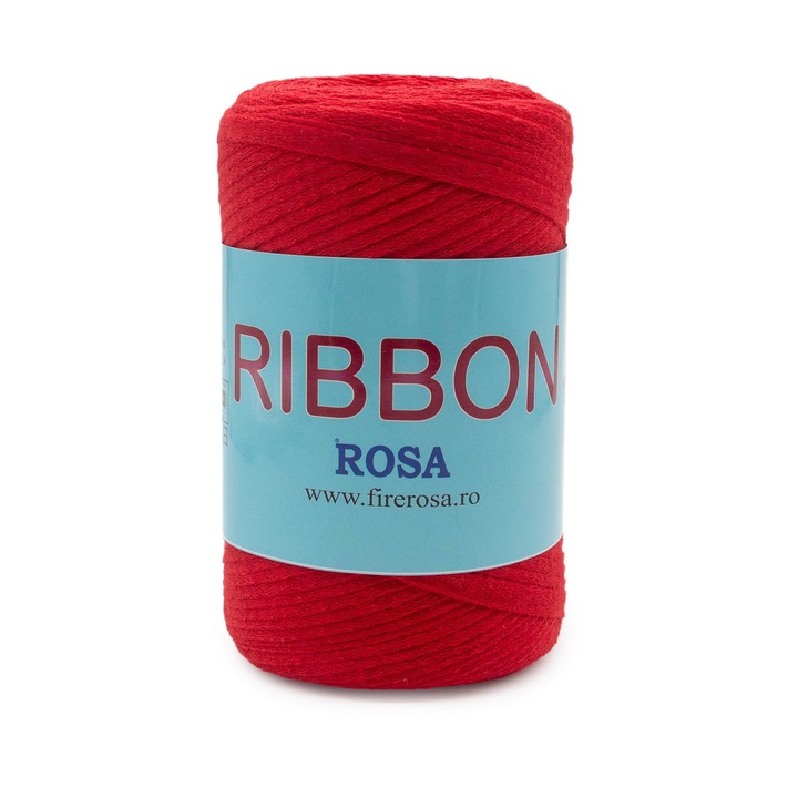 Fir pretricotat, Rosa Ribbon, 80% bumbac, 20% poliester, rosu, 250 g, 120 m