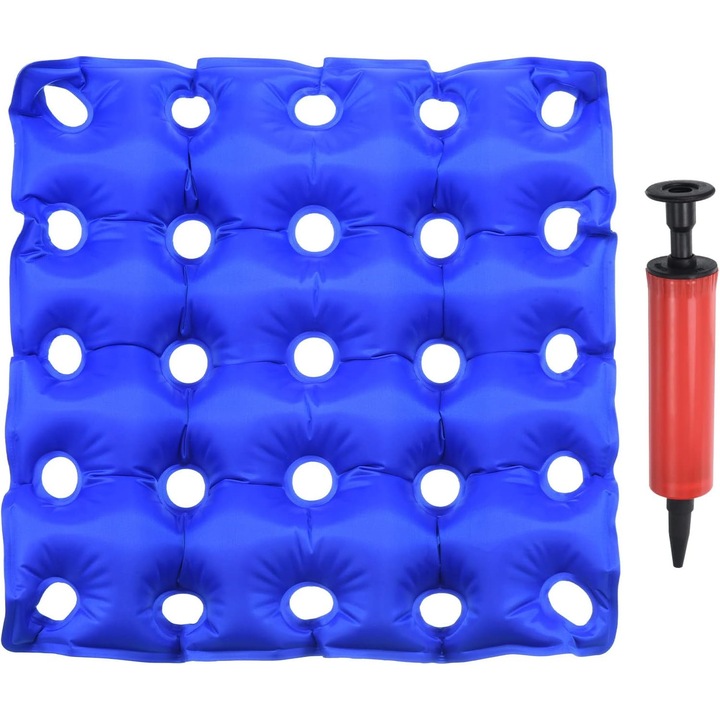 Perna gonflabila anti-escara pentru scaun, 25 gauri, cu pompa inclusa, confort sporit, prevenire escare, usor de umflat, PVC durabil