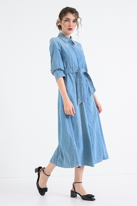 Marella, Rochie-camasa de denim cu maneci medii, Albastru pal, 46