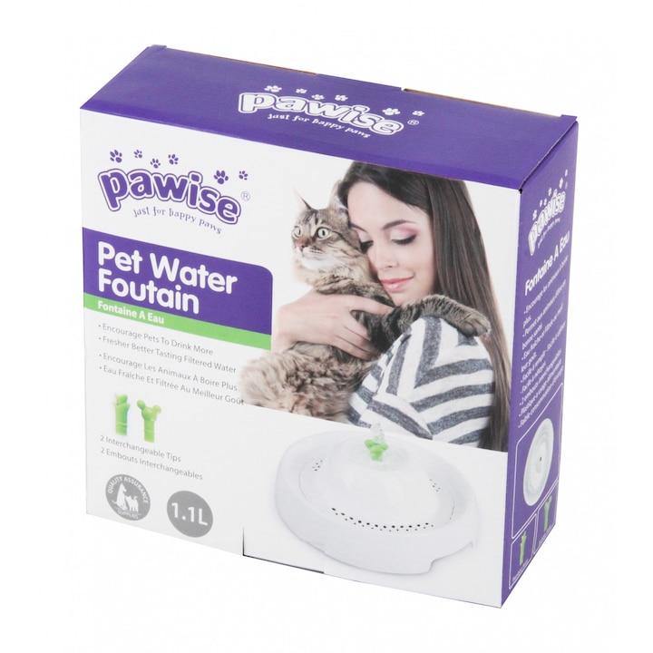 Fantana apa Pawise 1150ML, design ergonomic, compact, pentru animale de orice talie