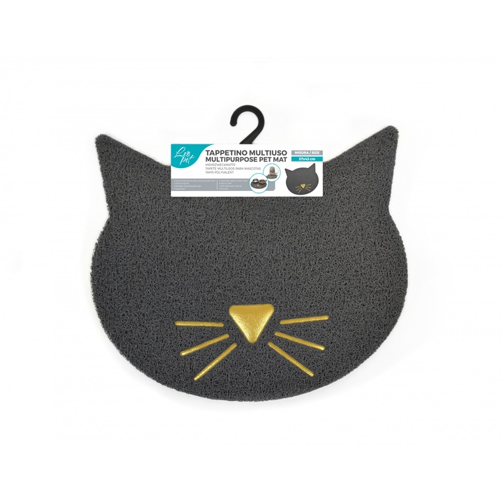 Covoraș antiderapant LeoPet, cap de pisică, 37x43cm, pentru pisici