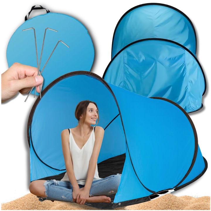 Nagy strandsátor, UV-védelemmel, 100x130x110cm, szett 3 cövek, kék