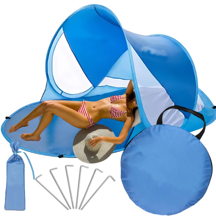 Kemping sátor, pop-up, kék, 2 fő részére, vízzáró, 90x120x190cm