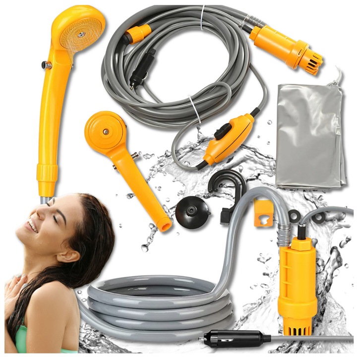 Преносим къмпинг душ, 12 V, лек, водоустойчив, 2 м маркуч