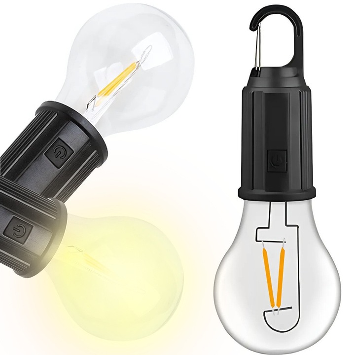 LED kempinglámpa 3 üzemmóddal, 6.5x18cm, újratölthető, USB-C, vízálló
