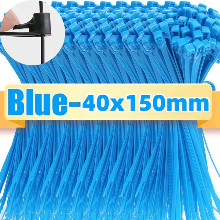 ARRRD® Set de 100 bride din plastic, 40x 150mm, Strapite Reutilizabile pentru Cabluri, pentru fixare si legare, albastru