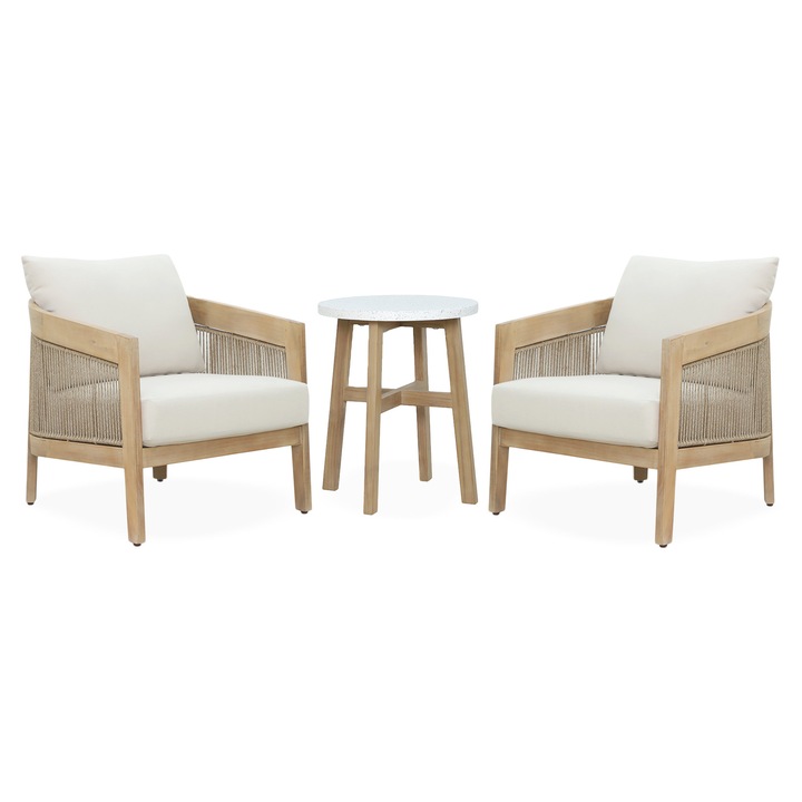 Set mobilier gradina/terasa 2 fotolii si masuta, Maison Mex OLIVE, natur/bej/gri