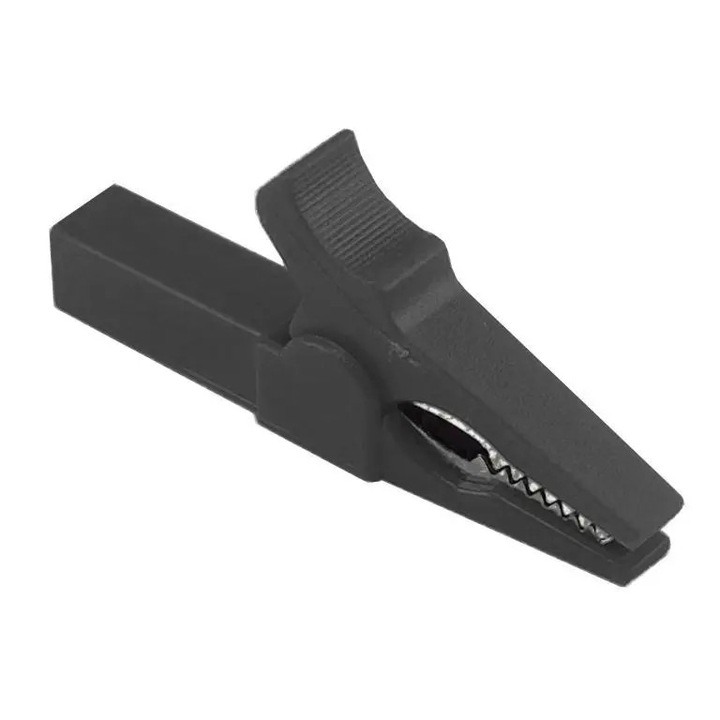 Clip crocodil izolat GBC 55mm, negru, pentru mufă banana 4mm