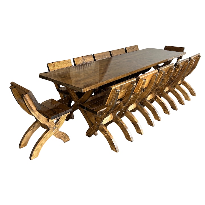 Set terasa 3m blat stratificat, Mogamob, 1 masa, 12 scaune, culoare Nuc, calitate lemn A