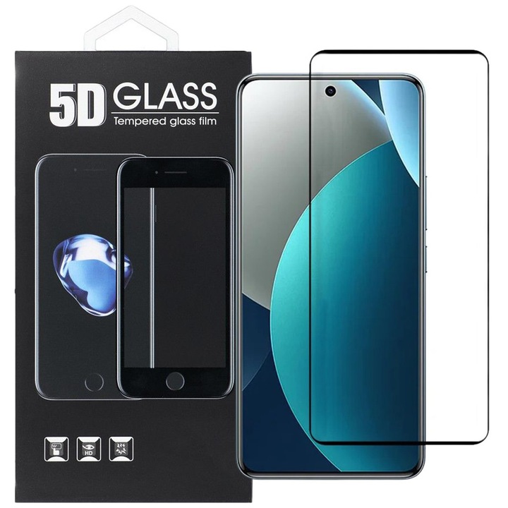 Xiaomi Redmi Note 15 Pro 4G / 5G kompatibilis üvegfólia, előlapi, 5D, edzett, hajlított, fekete kerettel